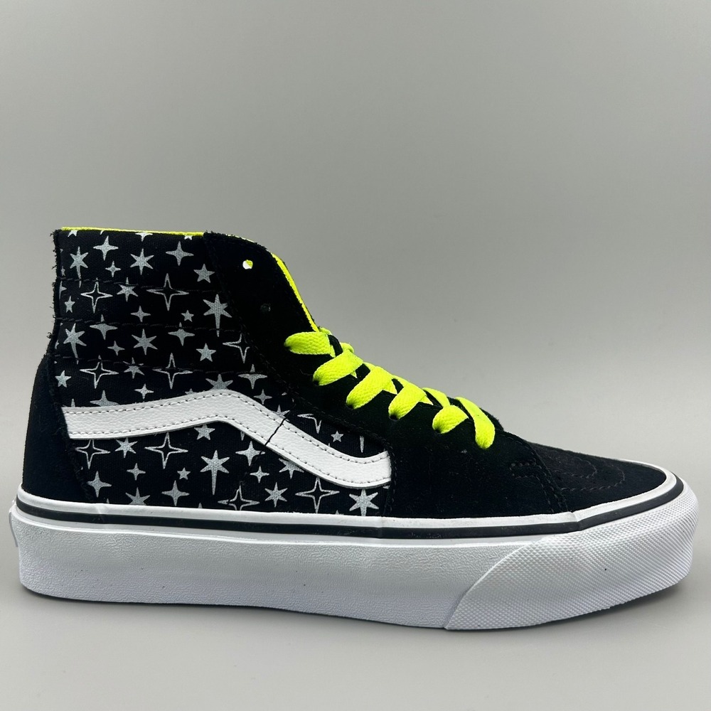 Vans Sk8-Hi Black Star Women Size 6.5 High Top Neon Suede Skate Shoes NEW